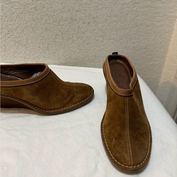 Cole Haan Jaynie Suede Leather Wedge Clogs Mules Slip on Shoes Tan Size 8 - Picture 5 of 10
